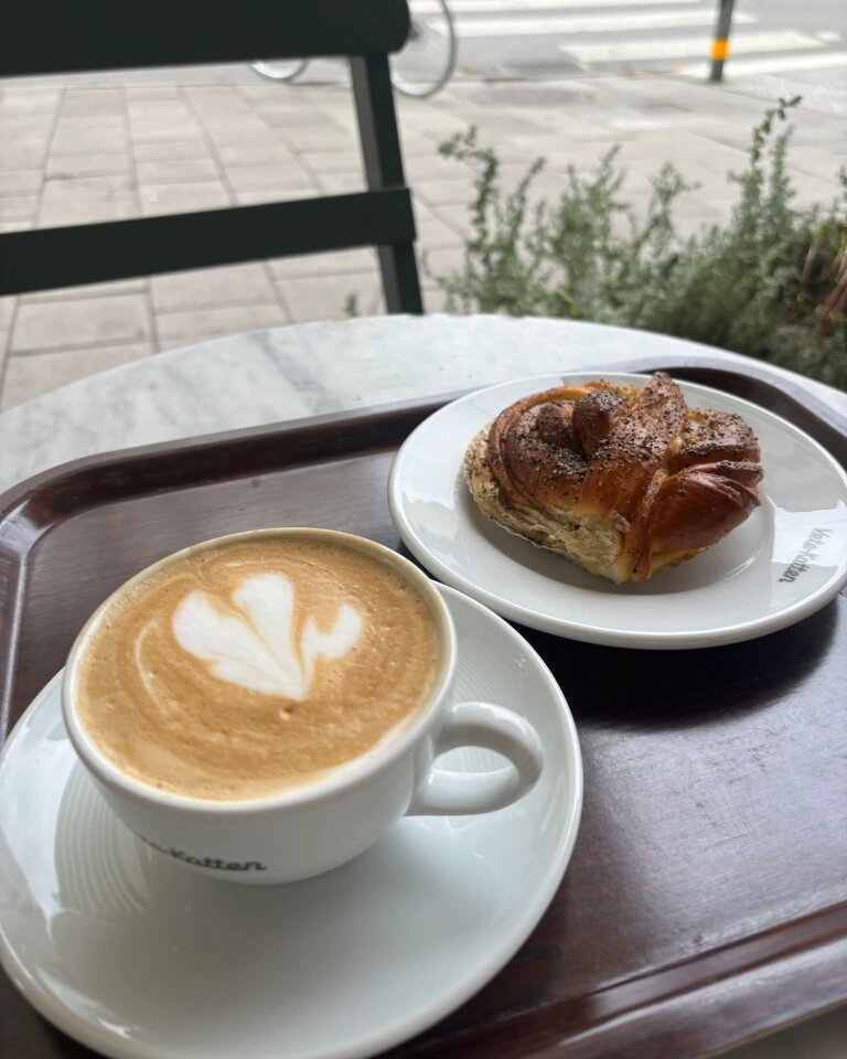 Fika order of coffee and cardamom bun.